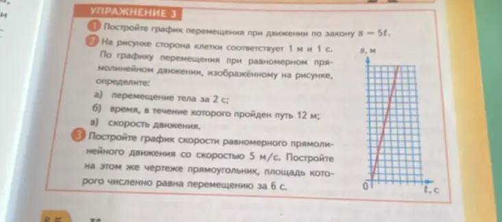 Можешь помочь определить перемещение тела за 2 секунды по графику перемещения при равномерном прямолинейном движении?