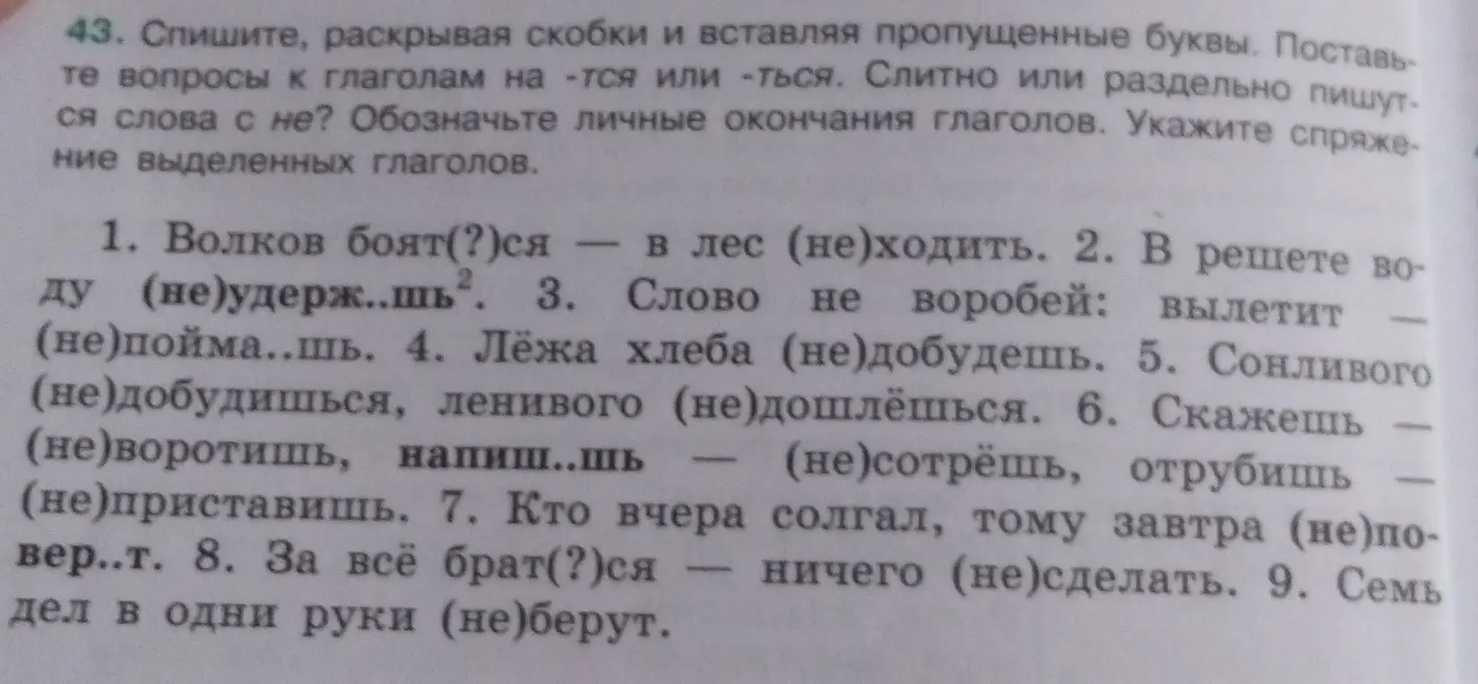 Помоги раскрыть скобки и вставить пропущенные буквы в предложении: Волков боят(?)ся - в лес (не)ходить.