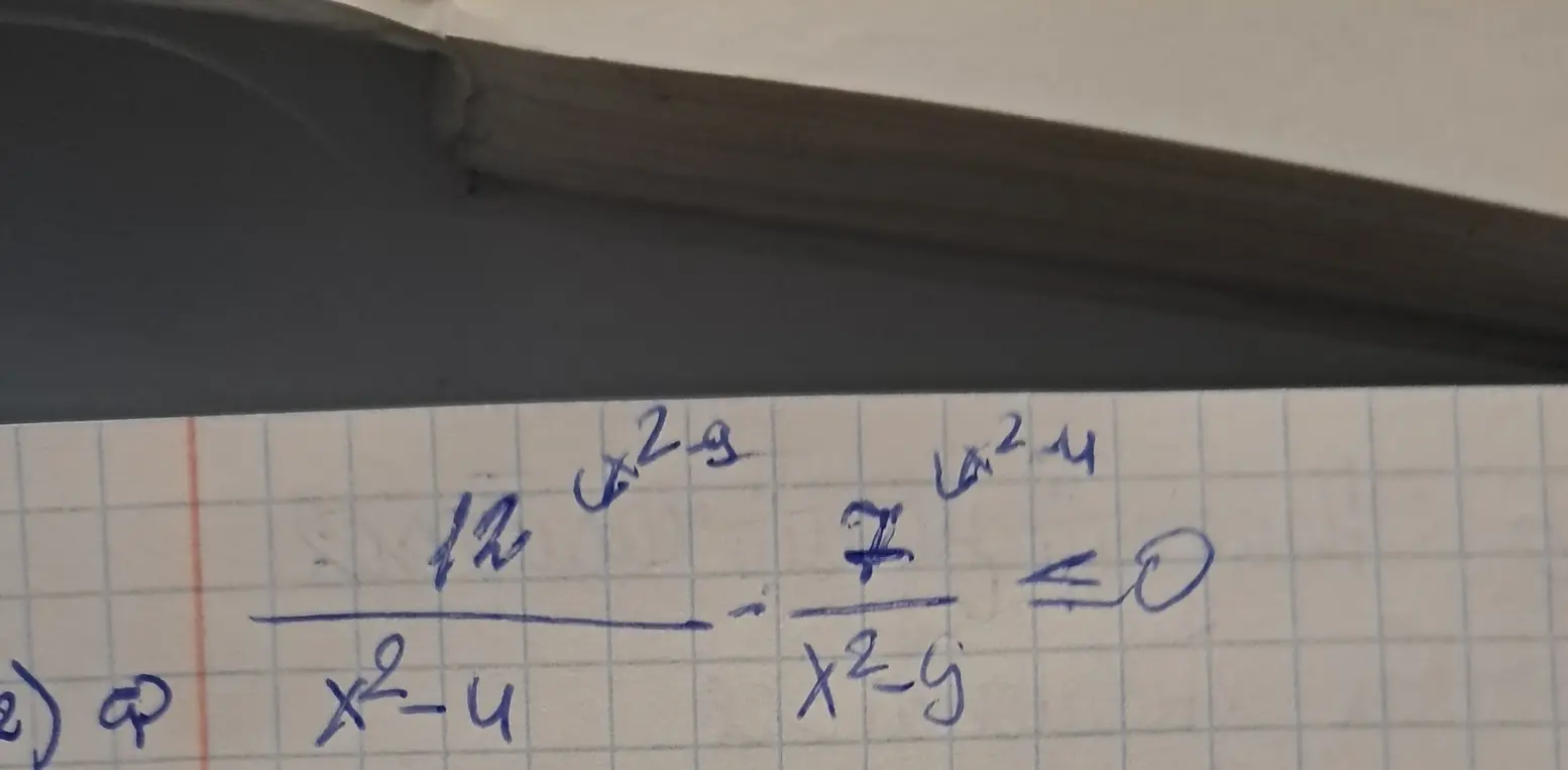 Реши неравенство  $\frac{12}{x^2-4} - \frac{7}{x^2-9} \le 0$