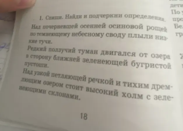 Предложи подчеркнуть определения в предложениях.