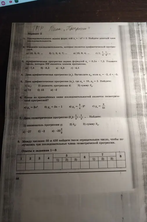 Реши задачу: Последовательность задана форм, лой x_n = -n² + 2. Найдите девятый член последовательности.