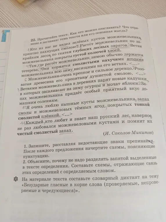 Ты просишь записать предложения, расставляя недостающие знаки препинания, начертить схемы, поясняющие пунктуацию, объяснить, почему не надо разделять запятой выделенные в тексте определения, составить схемы, отражающие связь этих определений с определяемым словом, и составить словарный диктант на тему «Безударные гласные в корне слова (проверяемые, непроверяемые и чередующиеся)».