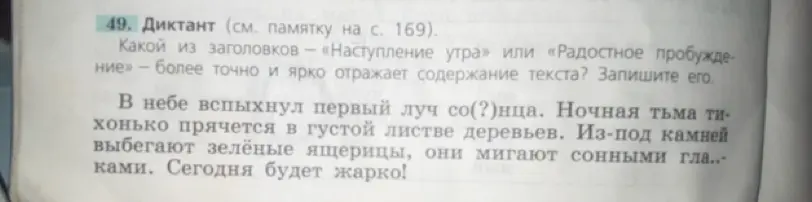 Какой из заголовков - «Наступление утра» или «Радостное пробуждение» - более точно и ярко отражает содержание текста?
