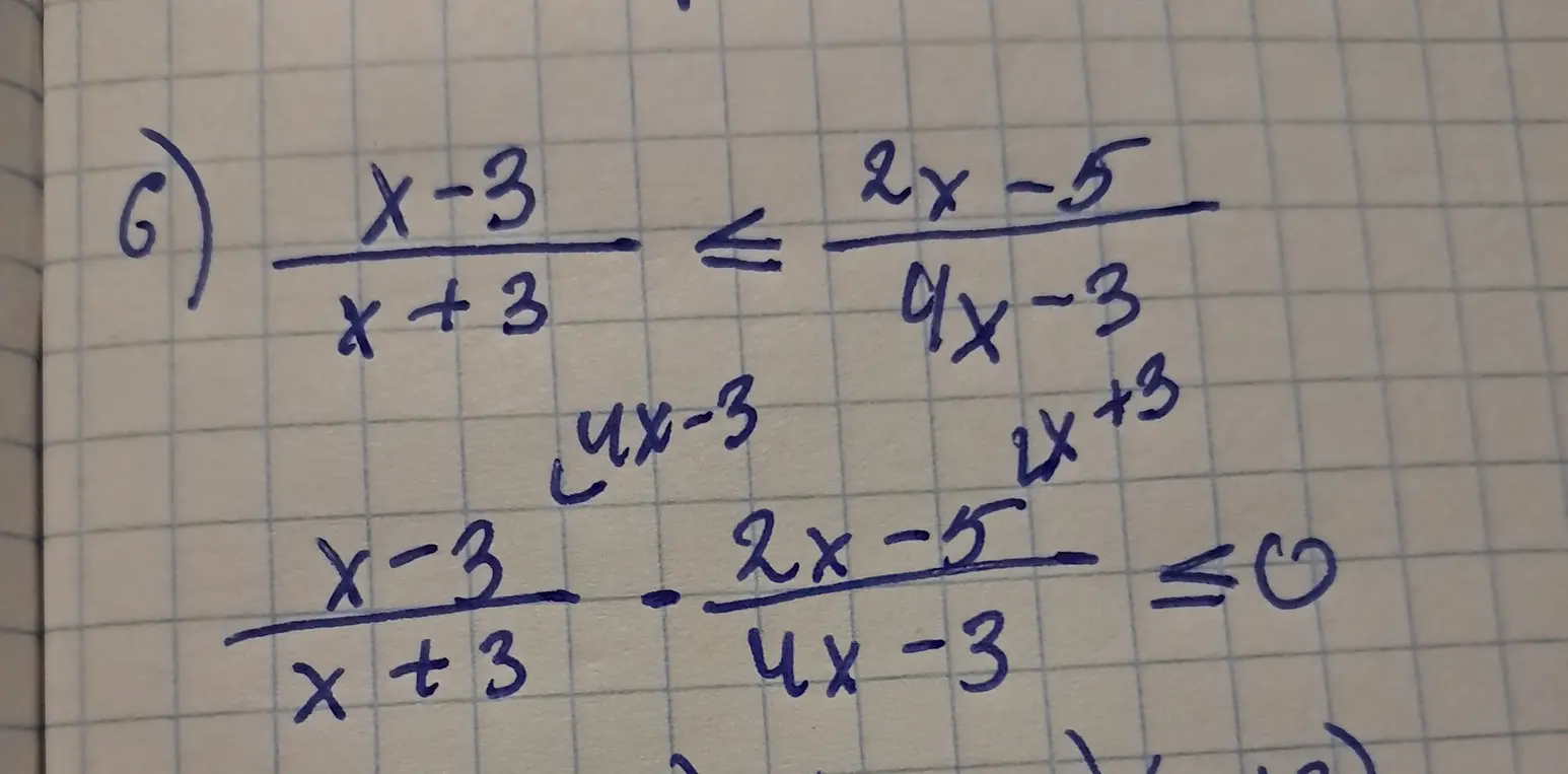 Можешь помочь мне решить неравенство (x-3)/(x+3) ≤ (2x-5)/(4x-3)?