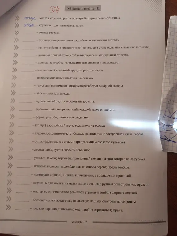 Заполни пропуски в словаре