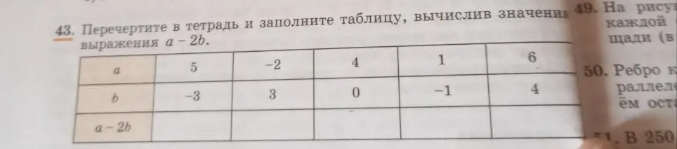 Помоги мне вычислить значения выражения a-2b и заполнить таблицу.