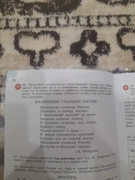 Прочитай выразительно стихотворение и определи, какова его главная мысль. Выпиши по 2-3 изменяемых слова, основа которых состоит из: а) корня
