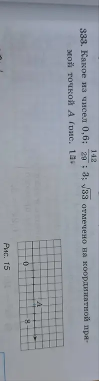 Какое из чисел 0,6; 142/29; 3; √33 отмечено на координатной прямой точкой А?