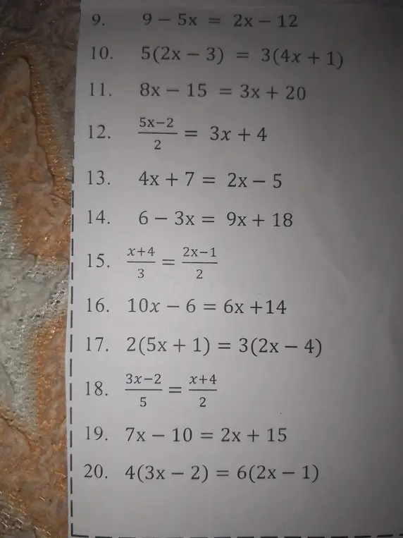 Реши уравнение 9 - 5x = 2x - 12