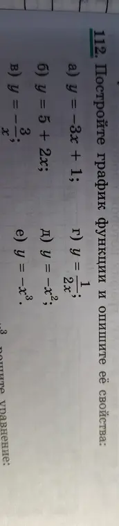 Построй график функции y = -3x + 1 и опиши её свойства