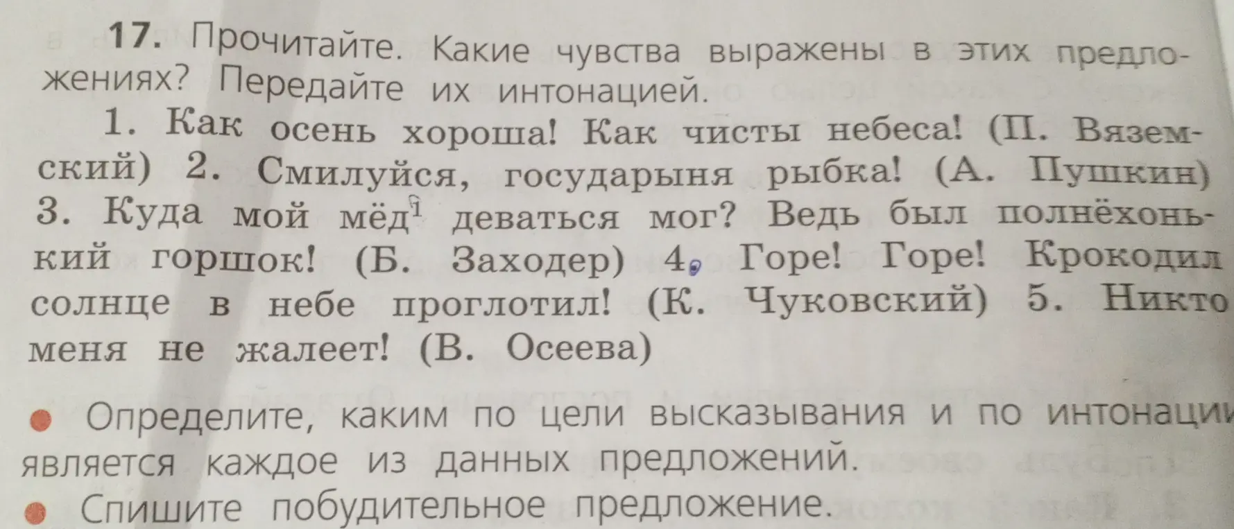 Какие чувства выражены в первом предложении? Передай их интонацией.