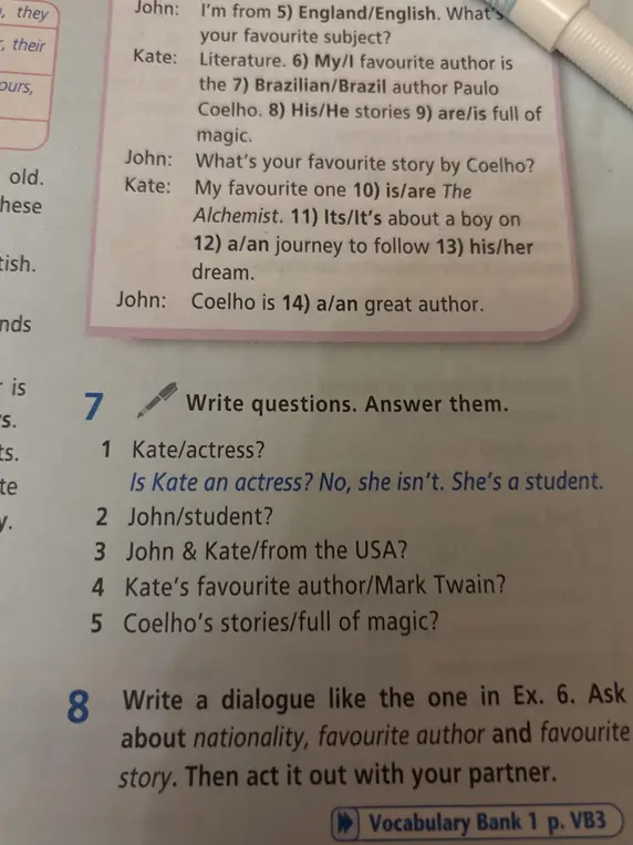 Составь вопросы и ответь на них по примерам: John/student?