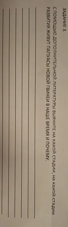Выясни, на какой стадии развития живут папуасы Новой Гвинеи в наше время и почему.