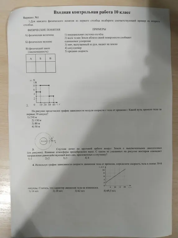 Для каждого физического понятия из первого столбца подбери соответствующий пример из второго столбца.