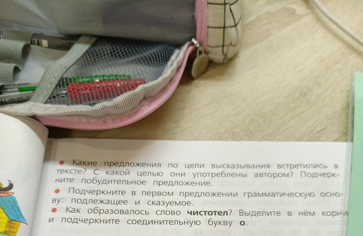 Ты просишь определить типы предложений, подчеркнуть грамматическую основу в первом предложении и объяснить образование слова "чистотел"