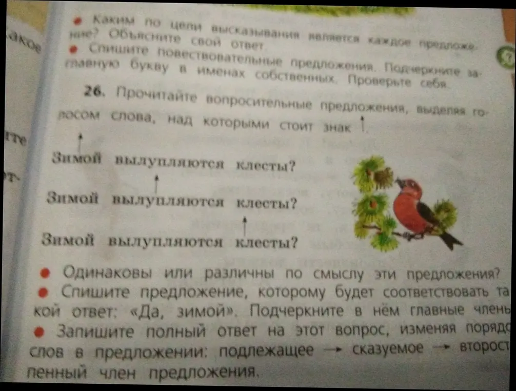 Прочитай вопросительные предложения, выделяя голосом слова, над которыми стоит знак ↑