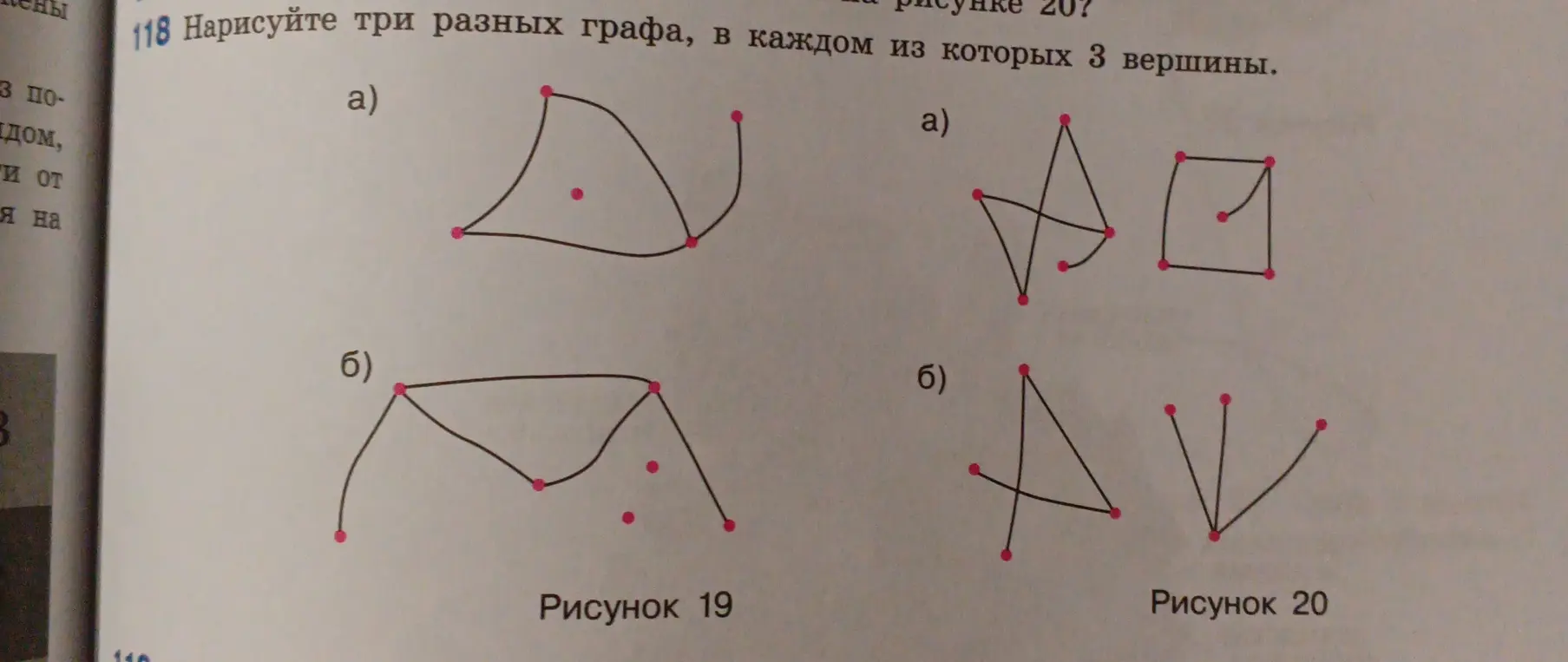 Нарисуй три разных графа, в каждом из которых 3 вершины.