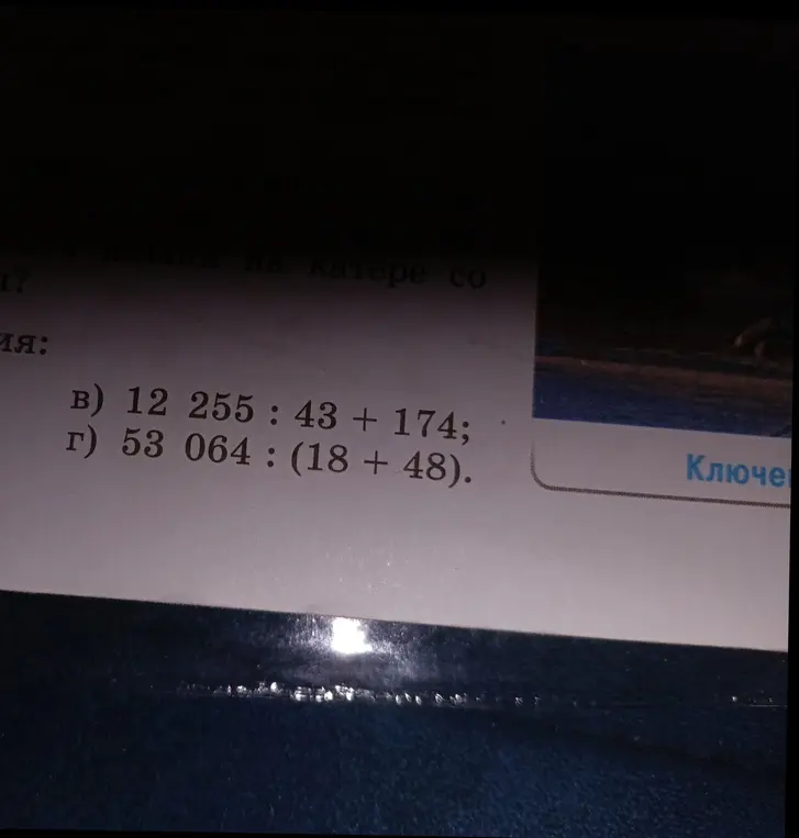 Можешь решить примеры: 12 255 : 43 + 174 и 53 064 : (18 + 48)?