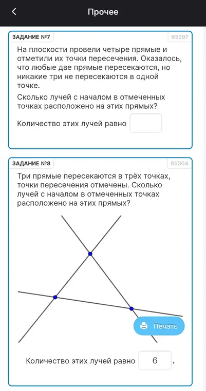 Посчитай, сколько лучей с началом в отмеченных точках расположено на этих прямых в задании №7