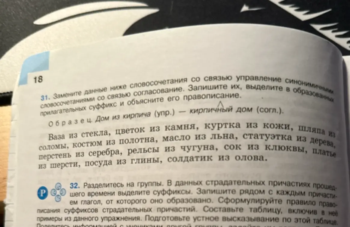 Замени данные словосочетания со связью управления синонимичными словосочетаниями со связью согласование и выдели в образованных прилагательных суффикс