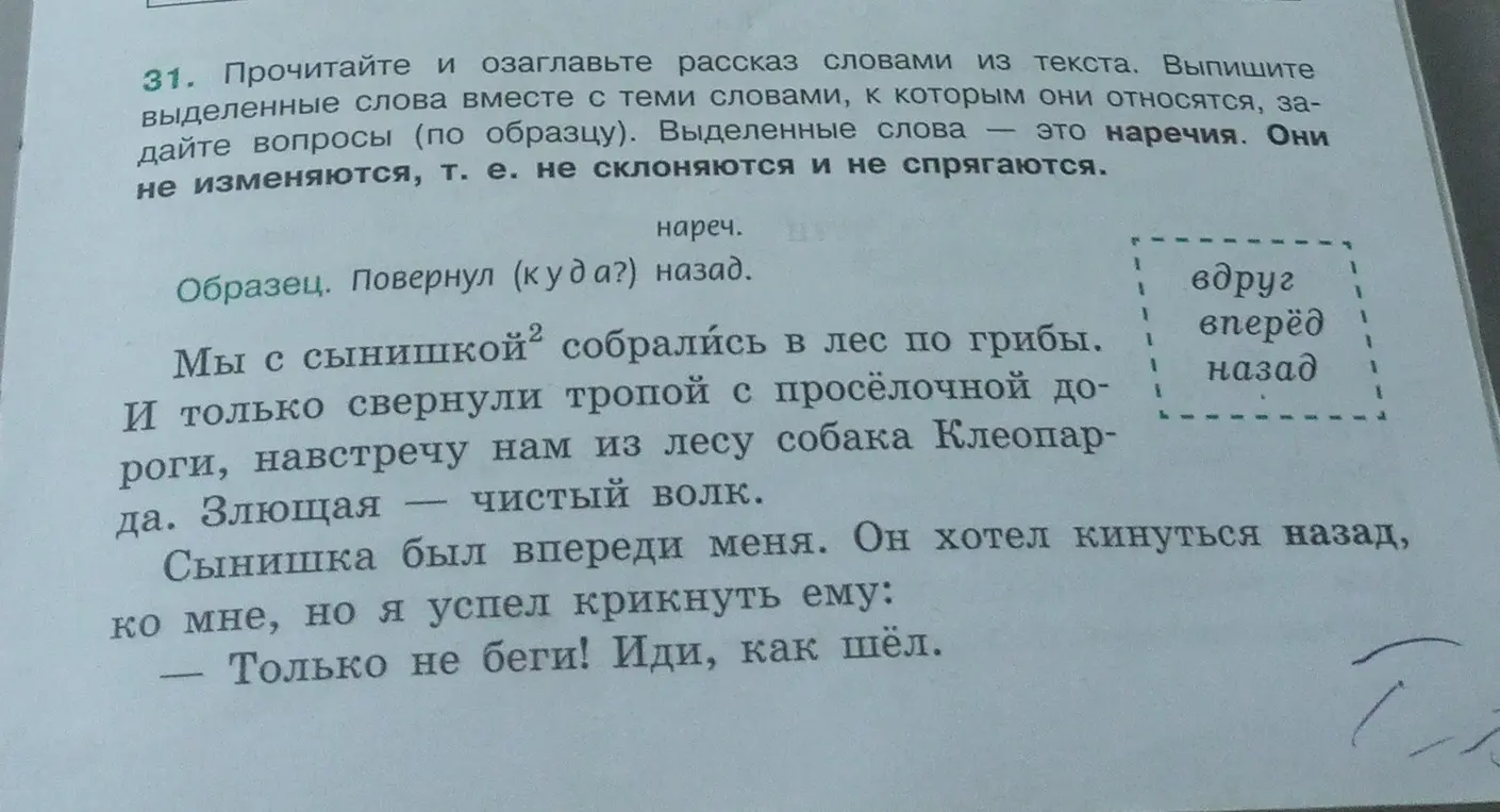 Помоги озаглавить рассказ словами из текста и выписать выделенные слова вместе с теми словами, к которым они относятся, и задать вопросы к ним.