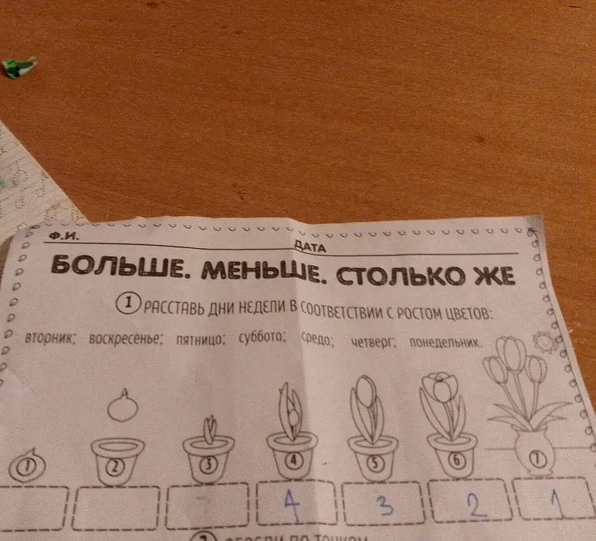 Можешь помочь расставить дни недели в соответствии с ростом цветов?