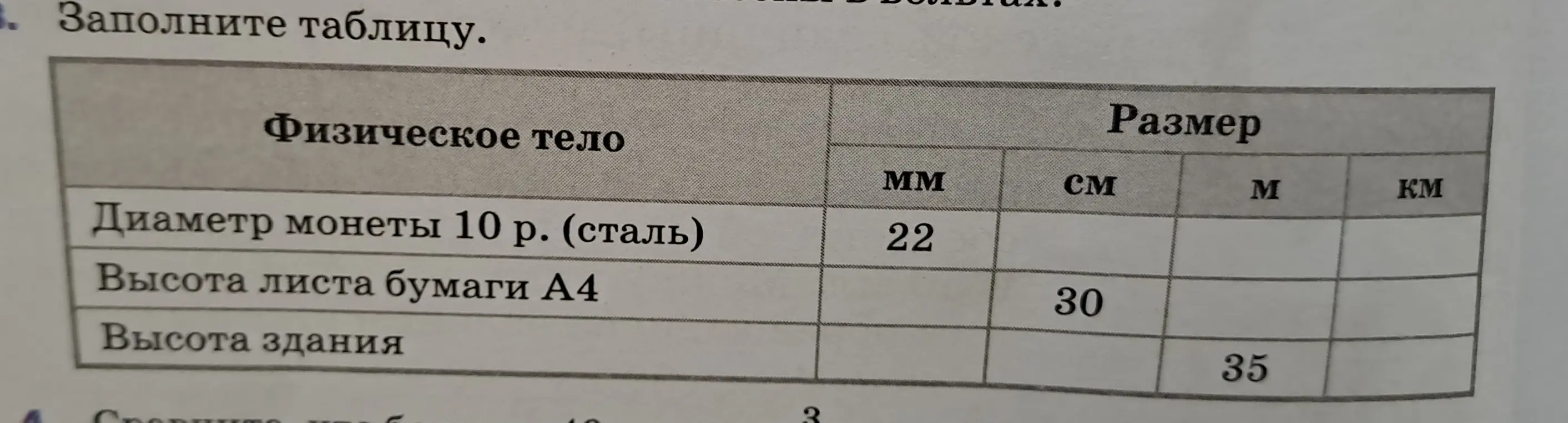 Можешь ли ты помочь мне заполнить таблицу перевода единиц измерения для диаметра монеты, высоты листа бумаги и высоты здания?
