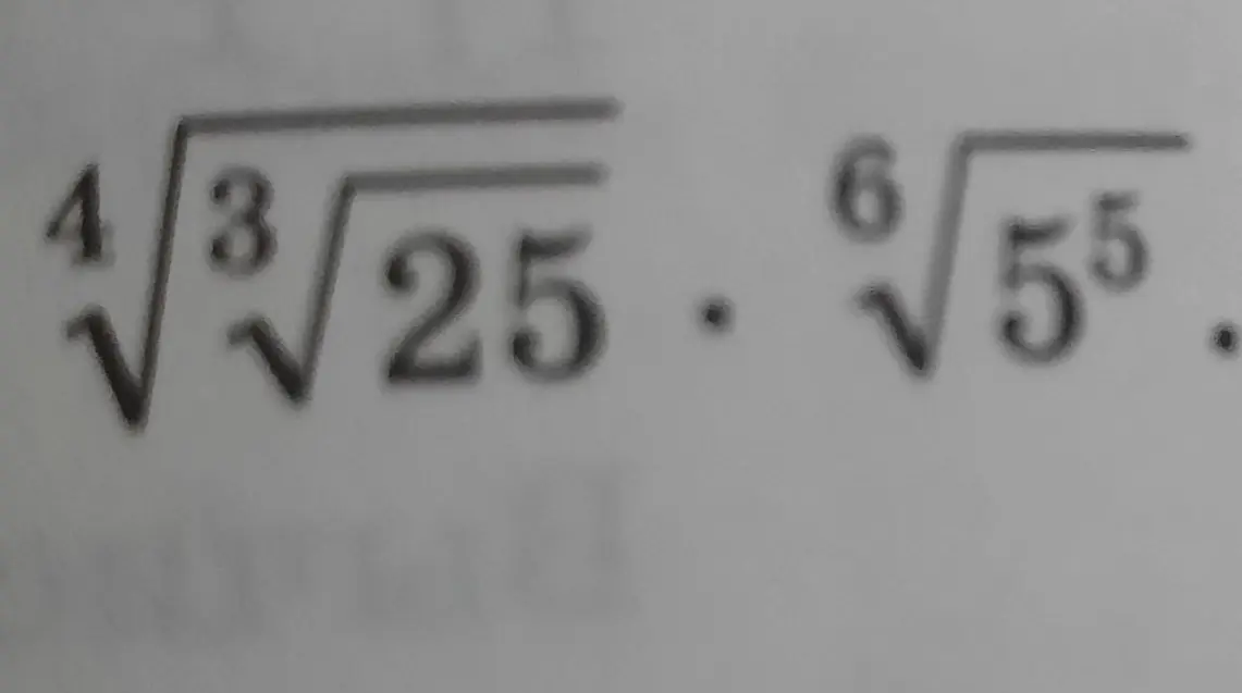 Выполни упрощение выражения $\sqrt[4]{\sqrt[3]{25}} \cdot \sqrt[6]{5^5}$