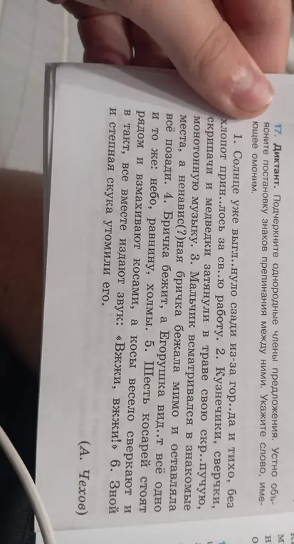 Подчеркни однородные члены предложения в тексте и устно объясни постановку знаков препинания между ними. Укажи слово, имеющее омоним.