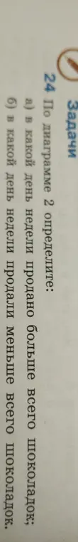 По диаграмме 2 определи, в какой день недели продано больше всего шоколада