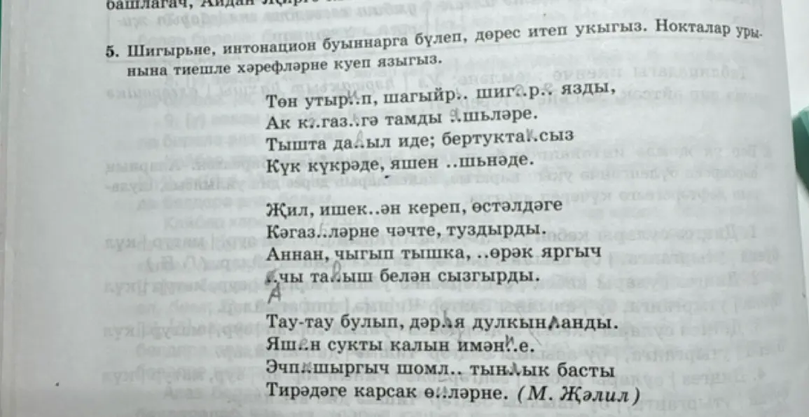Помоги вставить буквы в слова в стихотворении.