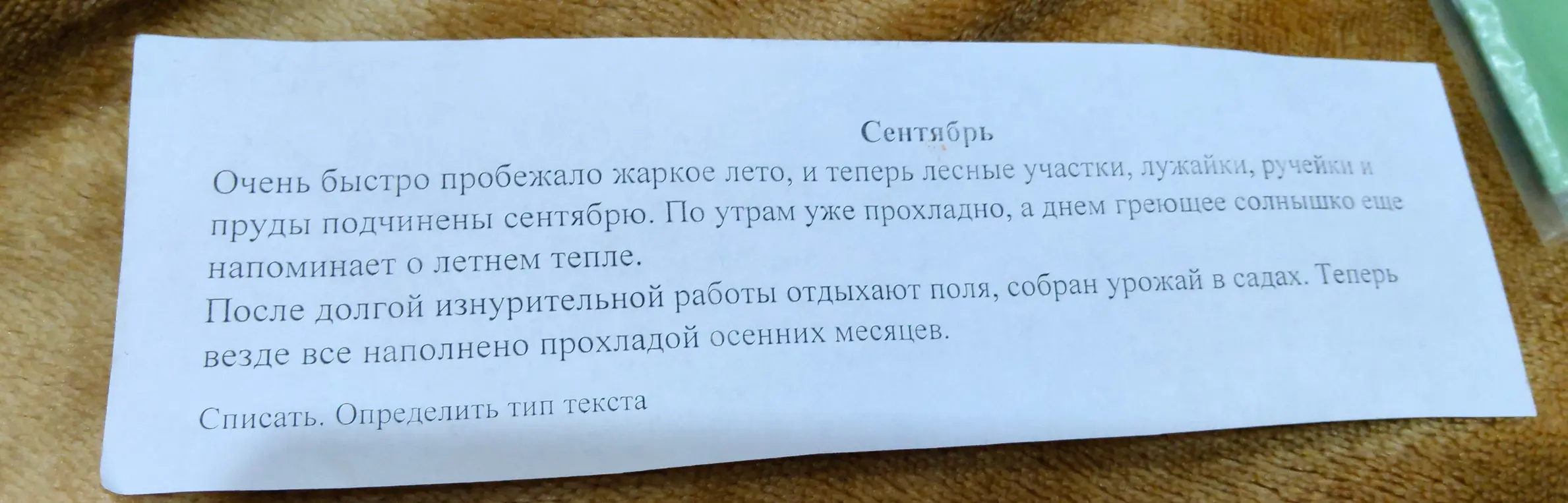 Определи тип текста и подчеркни буквы