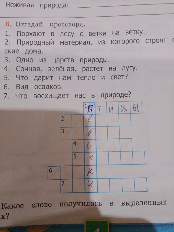 Составь кроссворд по вопросам о природе и определи слово, которое получится в выделенных клетках