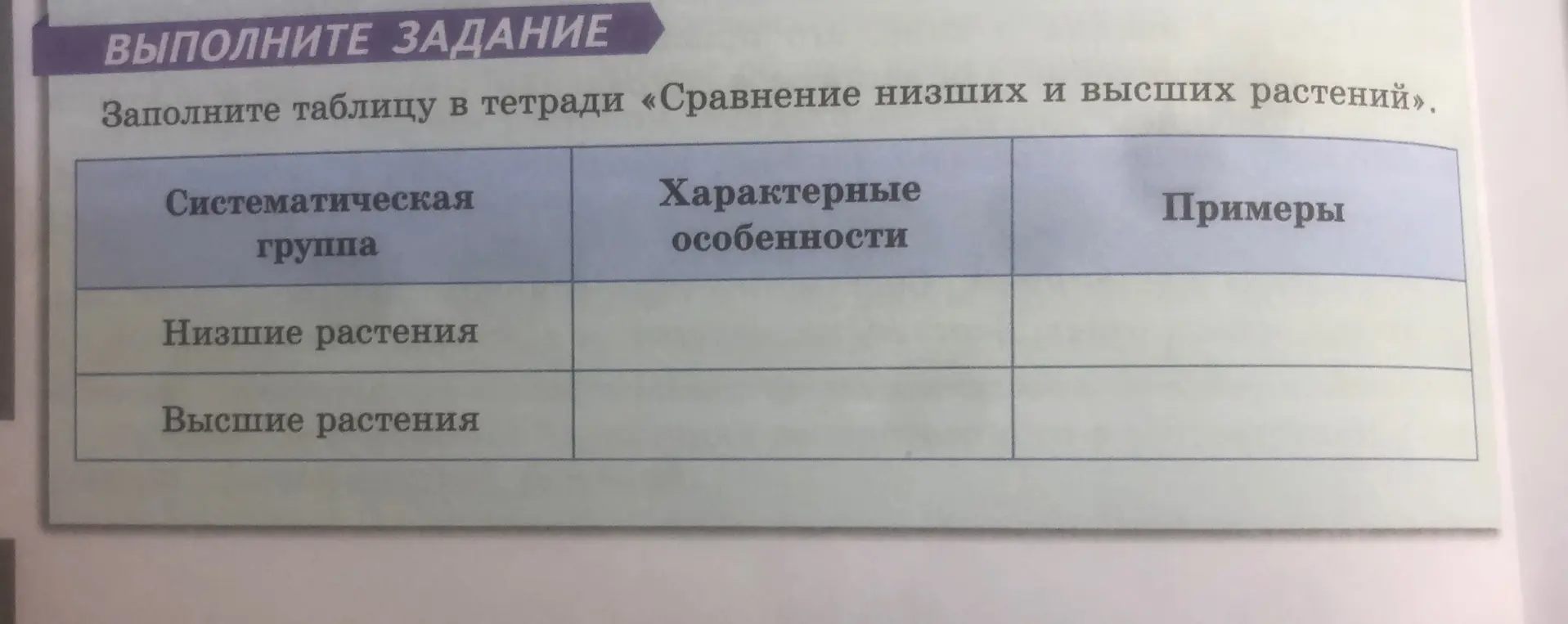 Составь таблицу "Сравнение низших и высших растений"