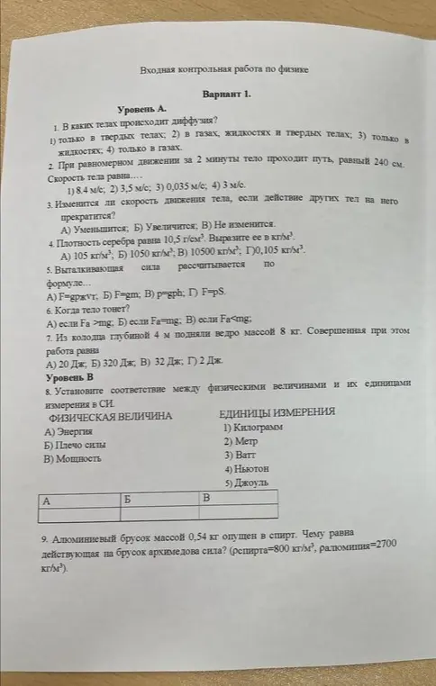 Можешь ли ты решить контрольную работу по физике?
