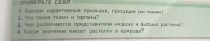 Объясни, каковы характерные признаки, присущие растениям