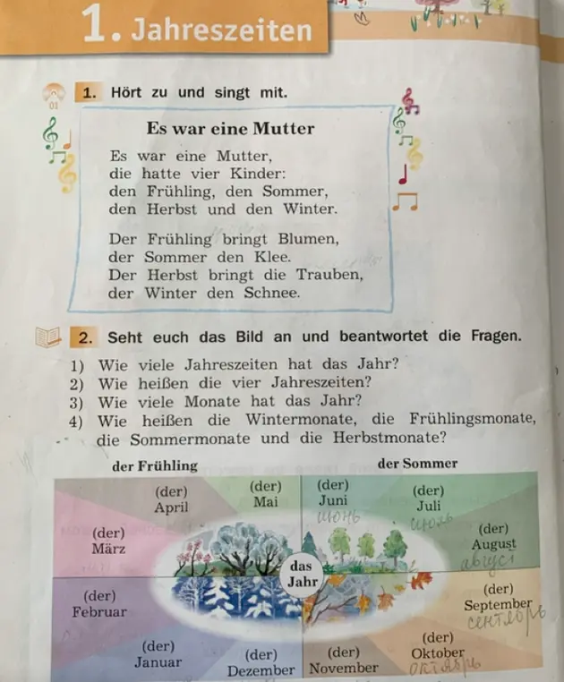 Ответь на вопросы: 1) Wie viele Jahreszeiten hat das Jahr?