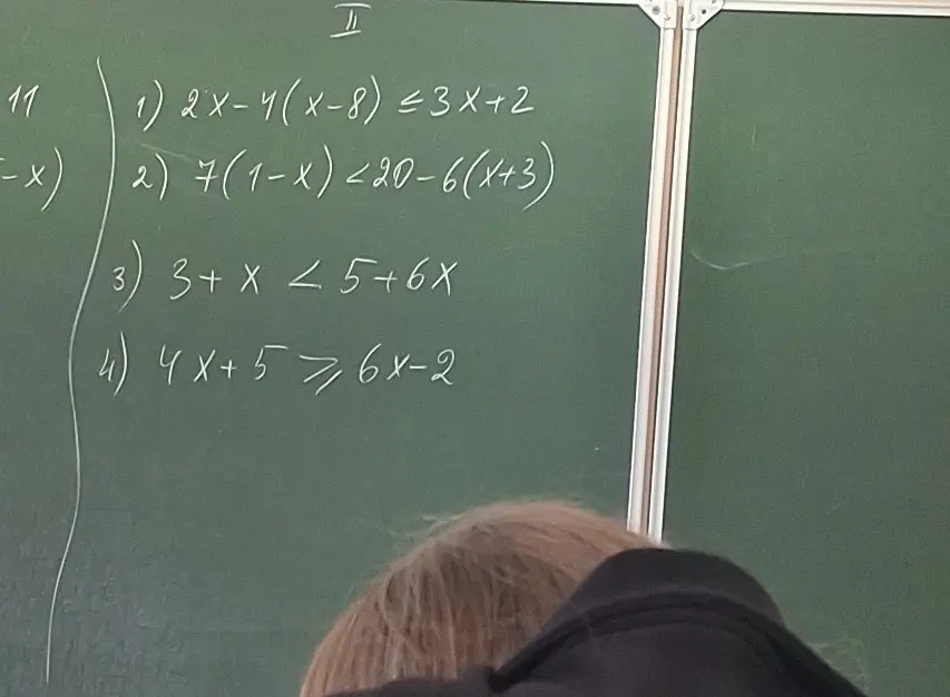Можешь решить неравенство 2x-4(x-8) ≤3x+2?