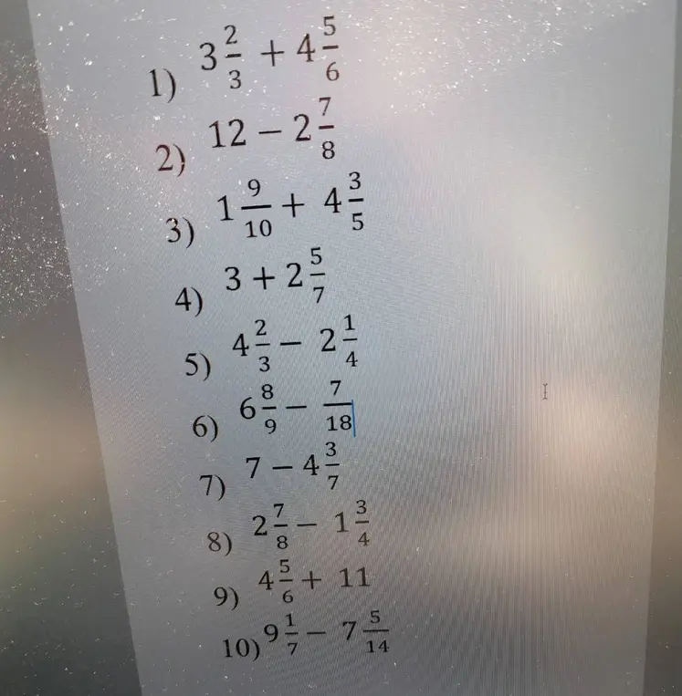 Ты просишь решить примеры с дробями для 5-6 класса: $3\frac{2}{3} + 4\frac{5}{6}$