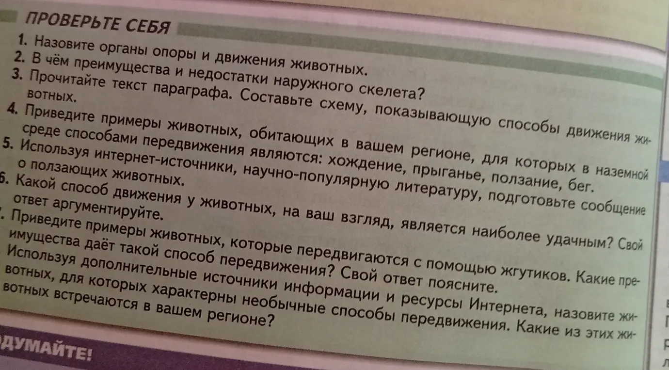 Назови органы опоры и движения животных