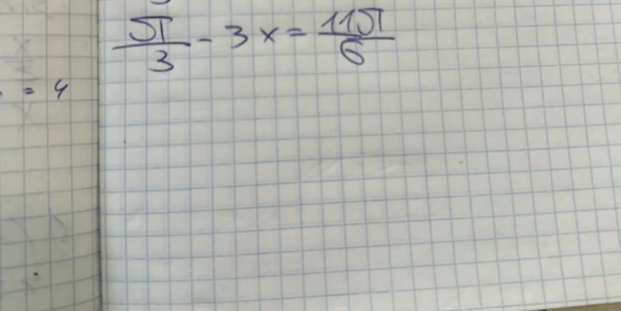 Реши уравнение \frac{5\pi}{3} - 3x = \frac{11\pi}{6}
