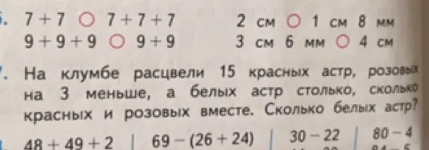Реши примеры и задачу про астры