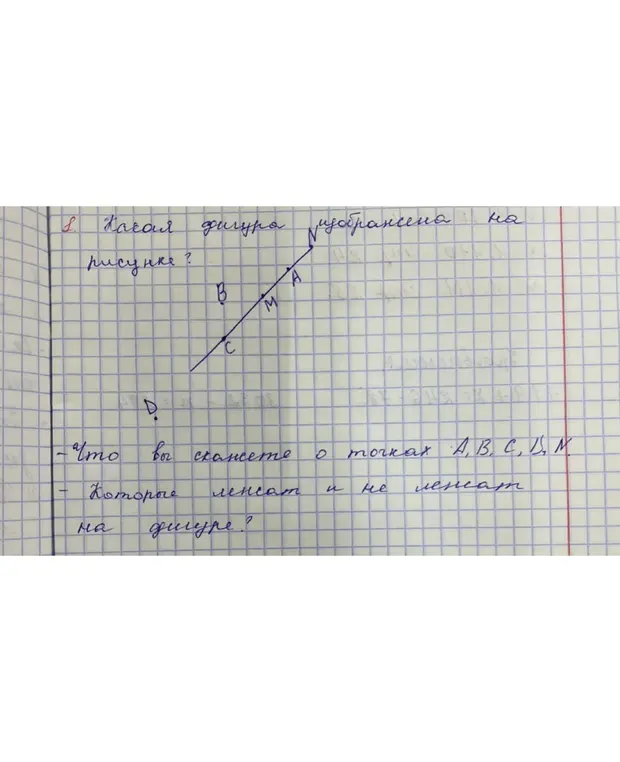 Что ты можешь сказать о точках A, B, C, D, M, которые лежат и не лежат на фигуре?
