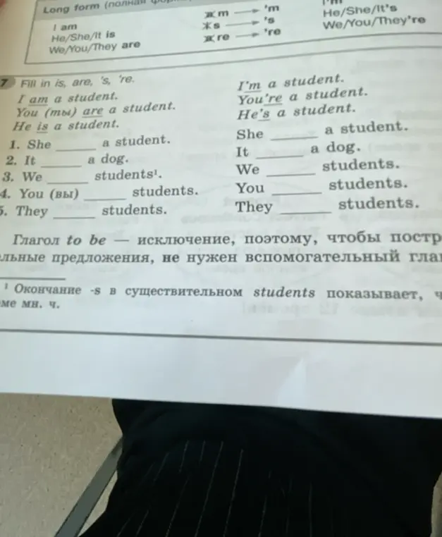 Заполни пропуски в предложениях, используя is, are, 's, 're