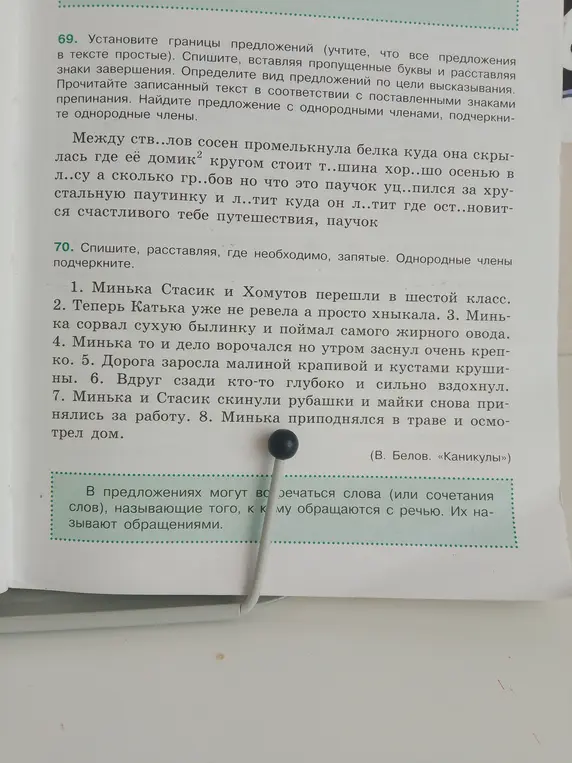 Можешь ли ты помочь мне вставить пропущенные буквы и знаки препинания в упражнении 69, затем определить границы предложений и найти предложения с однородными членами?