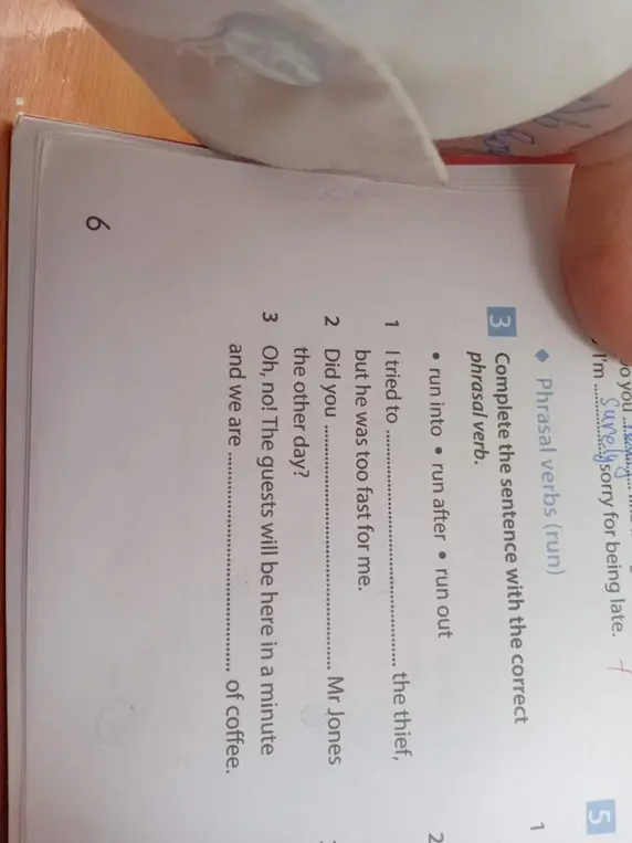 Помоги заполнить пропуски в предложениях, используя правильный фразовый глагол с 'run'.