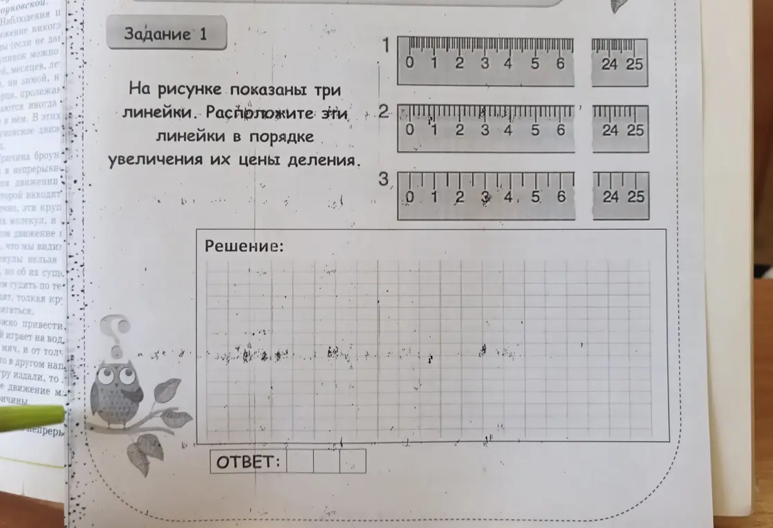 Расположи три линейки в порядке увеличения их цены деления