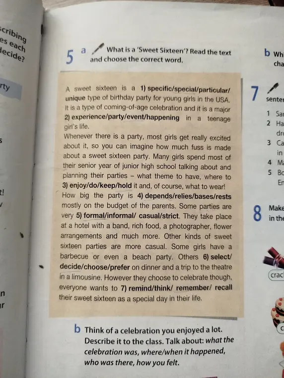 Что такое "Sweet Sixteen"? Прочитай текст и выбери правильное слово.