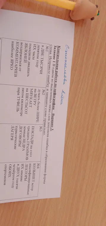 В контрольной работе по орфографии, нужно исправить ошибку в образовании формы слова и записать слово правильно