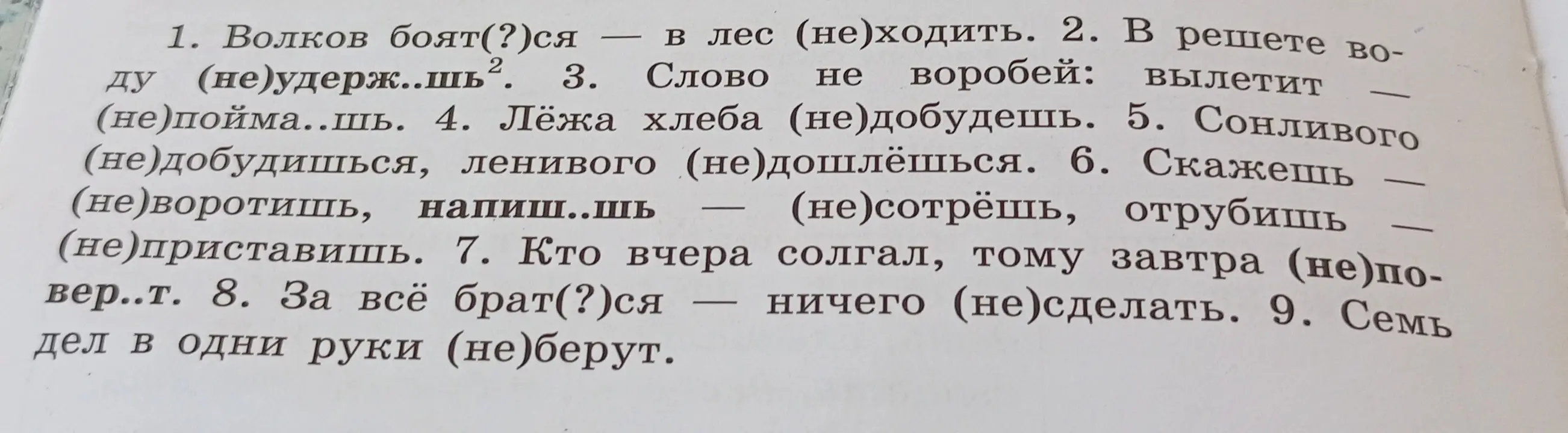 Определи, как правильно писать частицу «не» с глаголами в предложении: Волков боят(?)ся – в лес (не)ходить